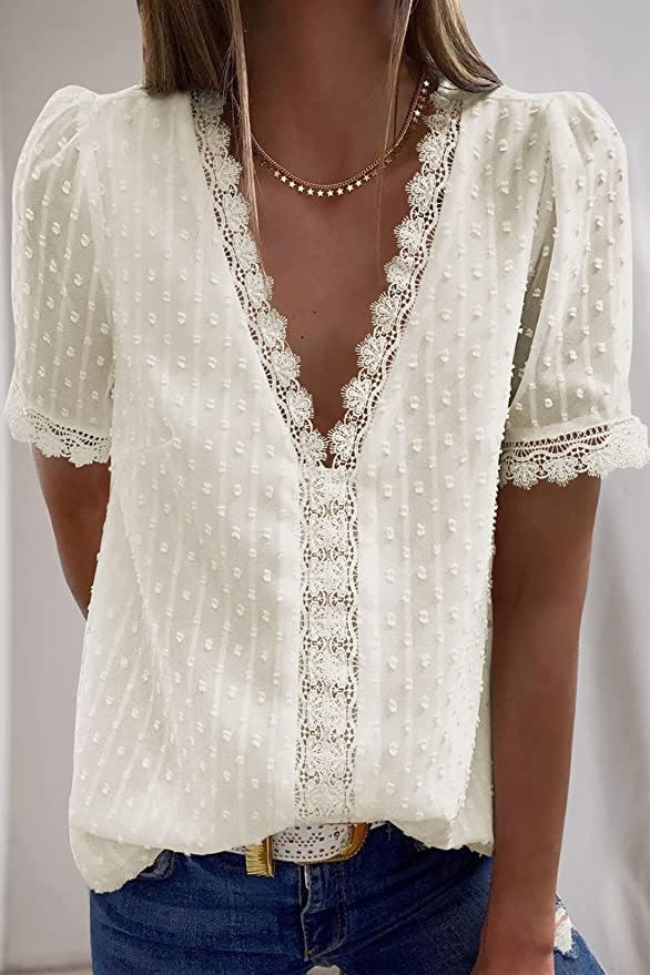 Dokotoo Flowy V-Neck Lace Crochet Tunic Top