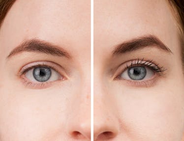 before and after of a woman after using twenty/twenty beauty lash and brow duo