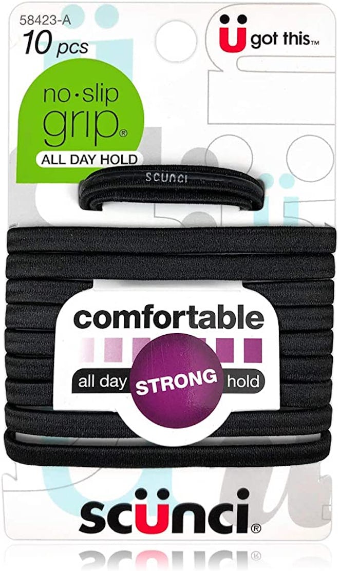 Scunci No-Slip Grip Comfortable All-Day Strong Hold Black Elastics