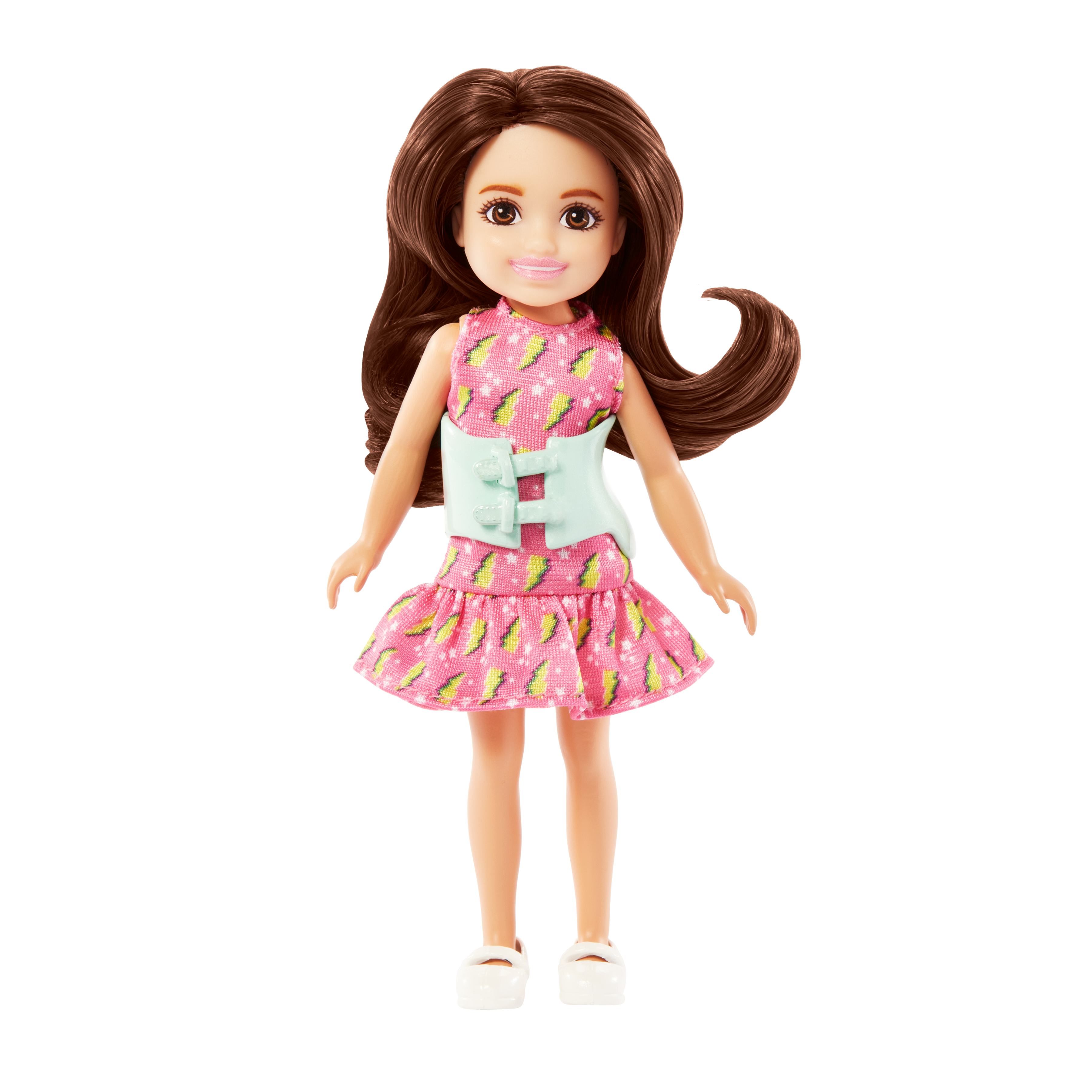 The new Chelsea doll with scoliosis comes with a back brace. 