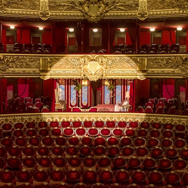 The view of 'The Phantom of the Opera' Airbnb room from the stage. 