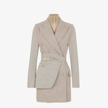 Beige Houndstooth Wool Jacket