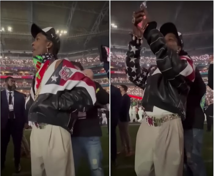 A$AP Rocky watched his pregnant partner Rihanna perform at the Super Bowl halftime show.