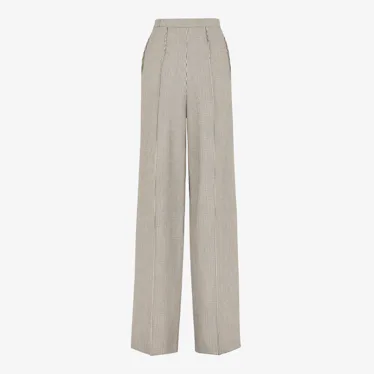 Beige Houndstooth Wool Pants