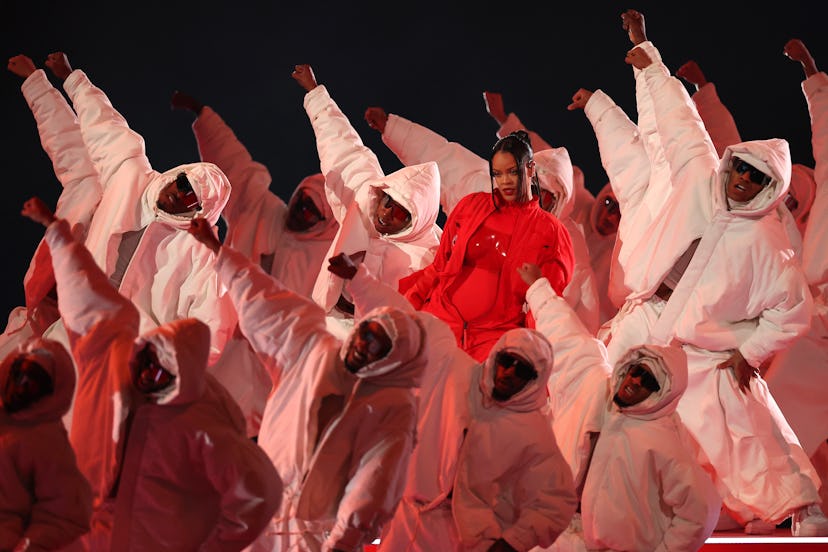 Rihanna performs onstage during the Apple Music Super Bowl LVII Halftime Show 
