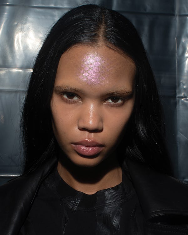 A model's makeup look at Dion Lee's New York Fashion Week Fall/Winter 2023 show.