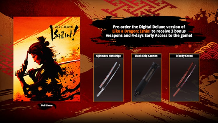 Like a Dragon: Ishin! Deluxe Edition pre-order bonus swords