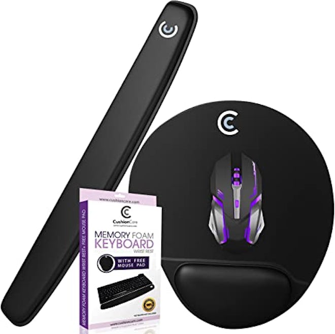 CushionCare Memory Foam Keyboard & Mouse Pad Wrist Rests Set