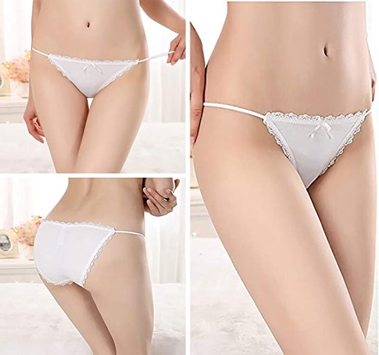 Camelia String Cotton & Silk Lace Bikini Panties (6 Pack)