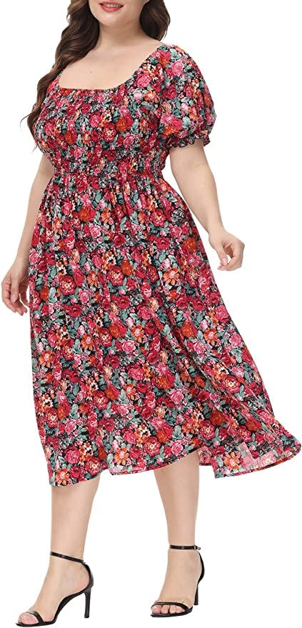 ALLEGRACE Square Neck Plus Size Dress