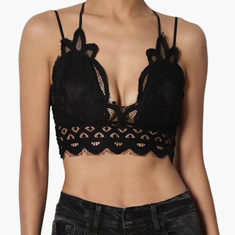 TheMogan Cross Strap Lace Crochet Bralette