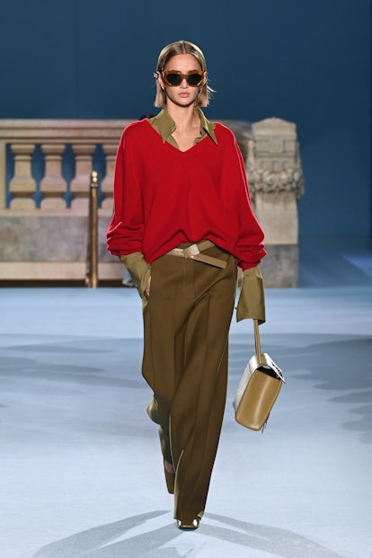  A model walks the runway wearing Tory Burch during Fall/Winter 2023 New York Fashion Week on Februa...