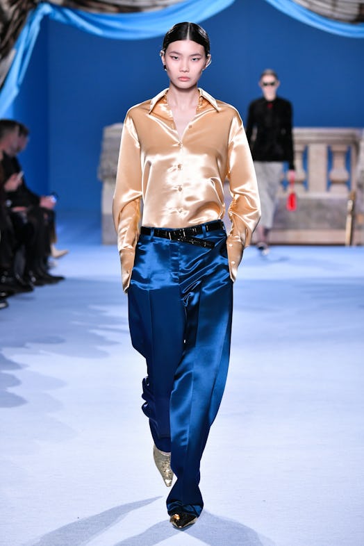 Model on the runway at Tory Burch Fall 2023 Ready To Wear Fashion Show on February 13, 2023 in New Y...