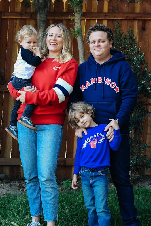 Patrick Renna, wife Jasmin, and the couple's two children pose in Hambino Athletics clothing.