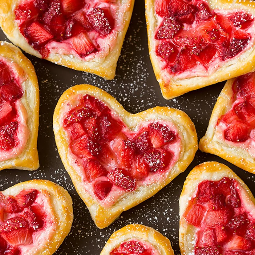 heart-shaped strawberry cream cheese pastries