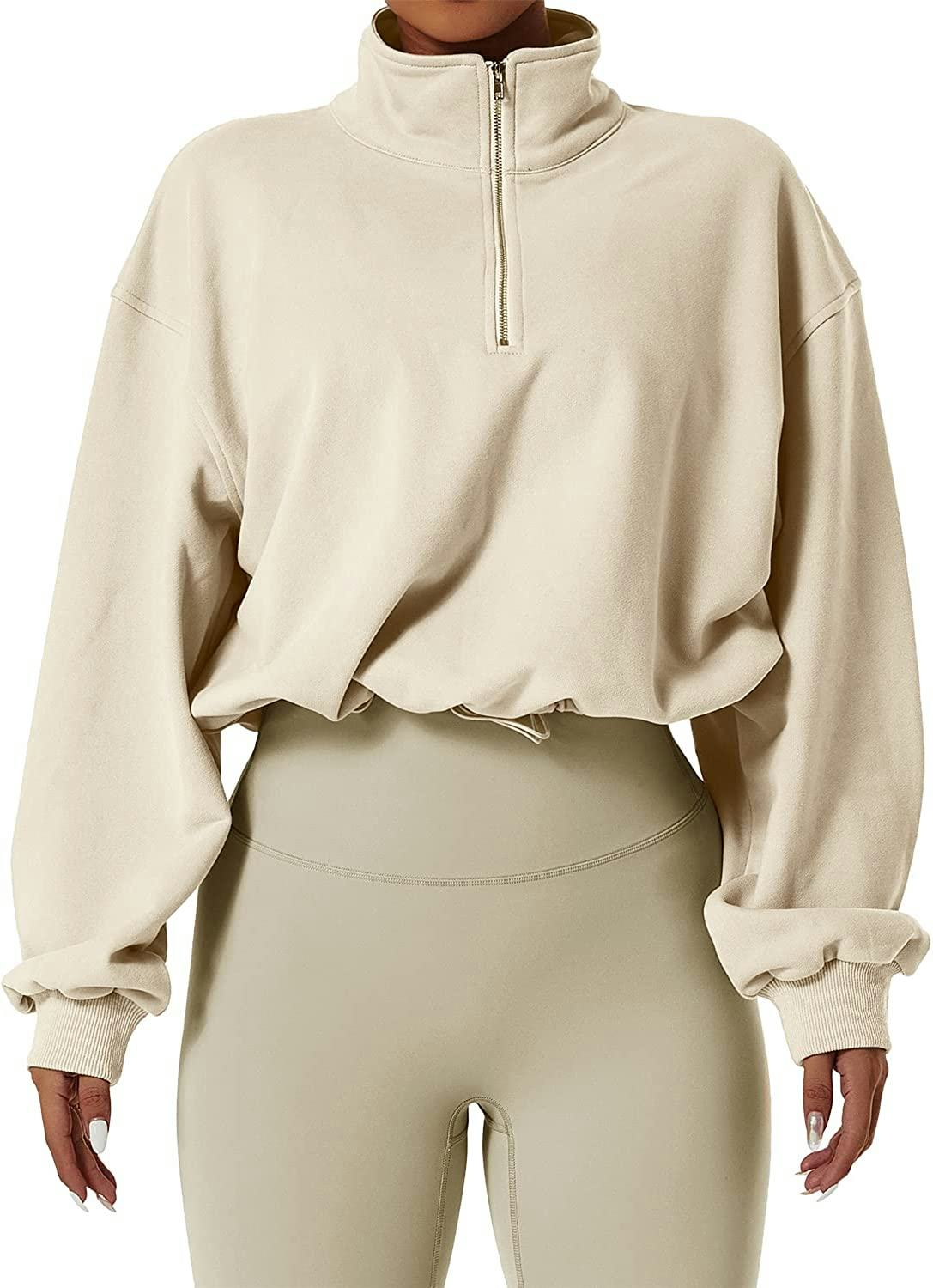 QINSEN Half Zip Crop Sweatshirt
