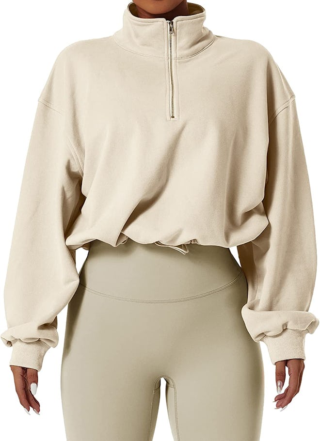 QINSEN Half Zip Crop Sweatshirt