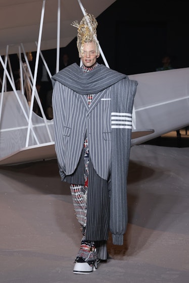NEW YORK, NEW YORK - FEBRUARY 14: A model walks the runway during the Fall 2023 Thom Browne women's ...