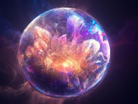 A colorful sphere. It's an illustration of the blast created after two neutron stars, highly-dense s...