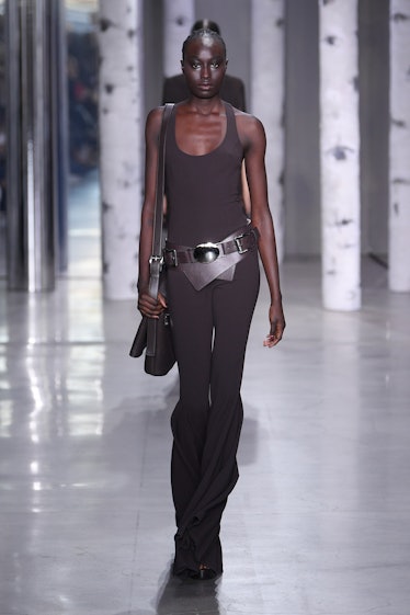 Model on the runway at Michael Kors Fall 2023 Ready To Wear Fashion Show on February 15, 2023 in New...