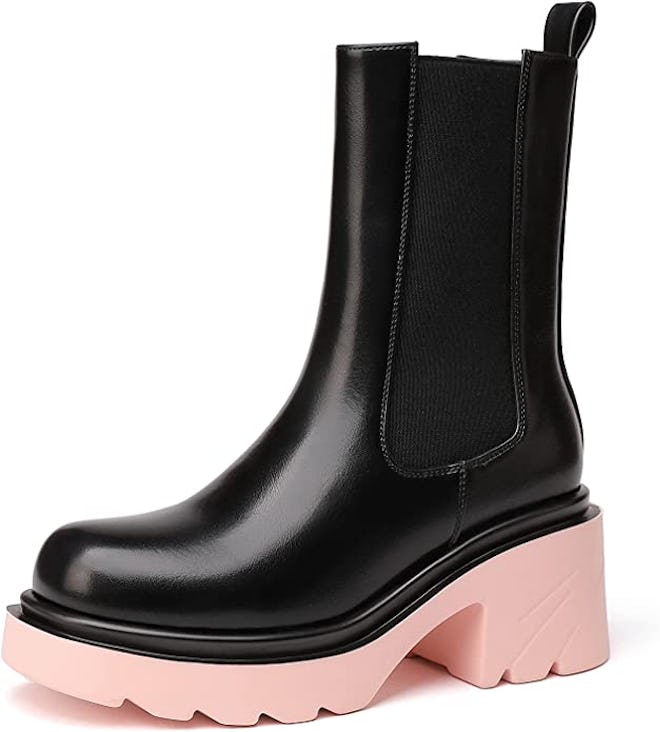 vivianly Mid-Calf Chunky Lug Sole Chelsea Boot