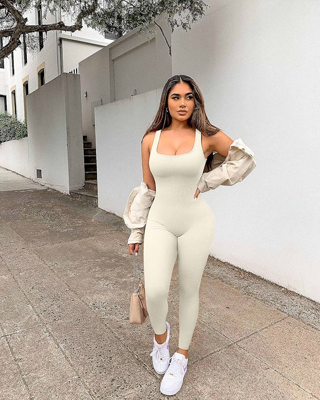 OQQ Ribbed Tank Top Jumpsuit