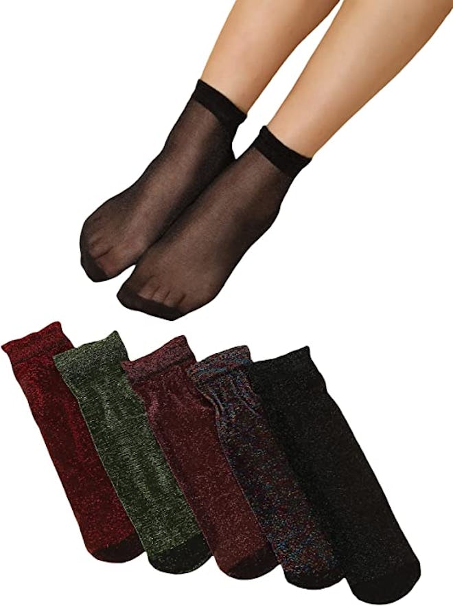 Verdusa Glitter Sheer Ankle Socks (6 Pairs)