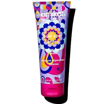 amika's bust your brass cool blonde intense repair hair mask is the best purple hair mask for damage...