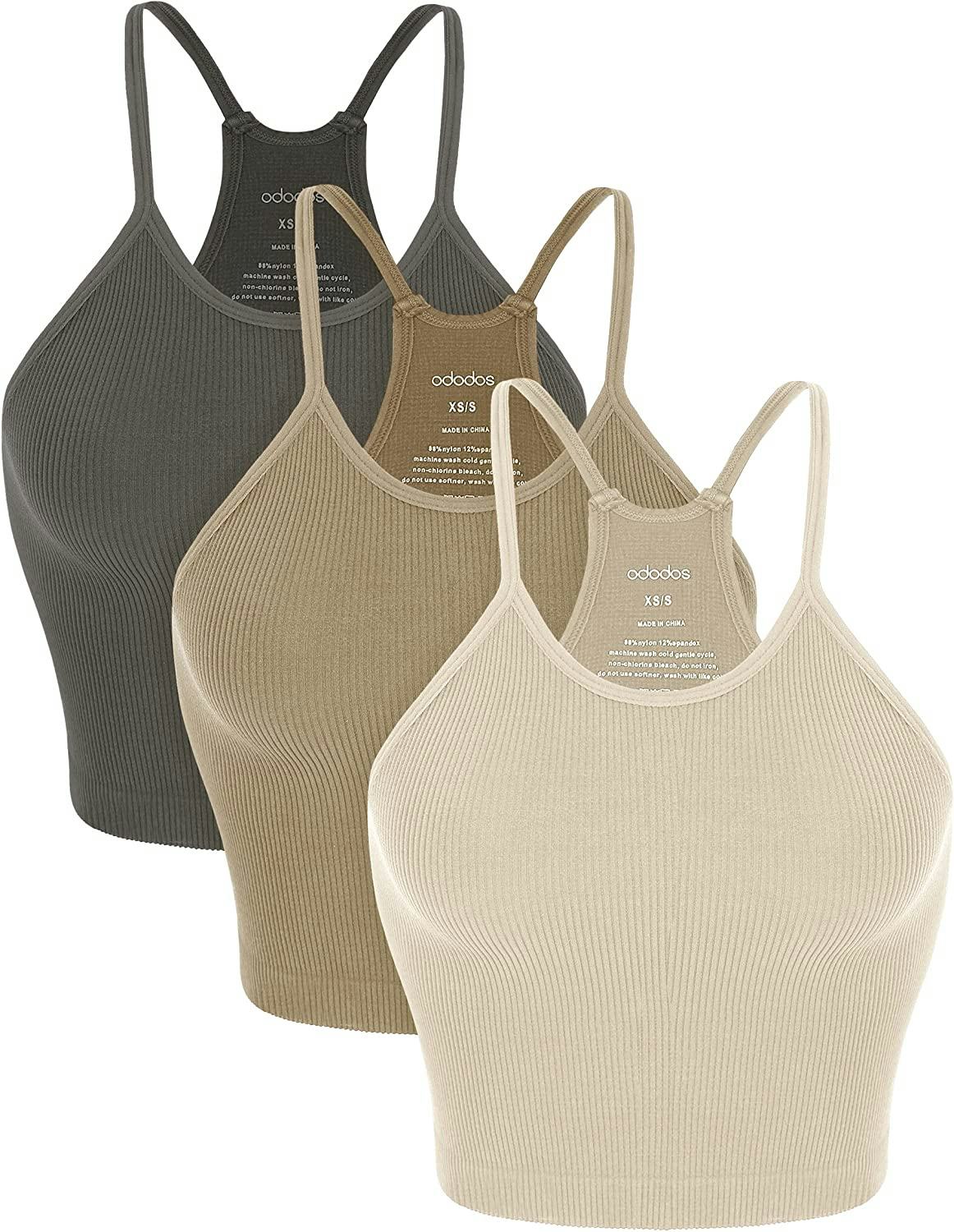 ODODOS Cropped Rib-Knit Tank Tops (3-Pack)