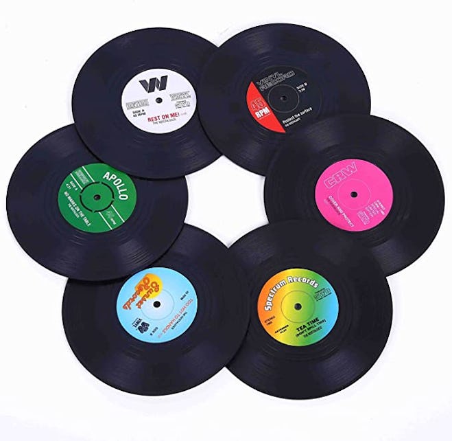 Set of 6 Colorful Retro Vinyl Record Disk Coasters 