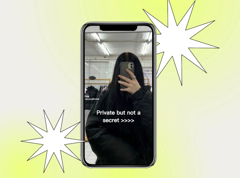 Screenshot of TikTok video about "private but not a secret" relationships