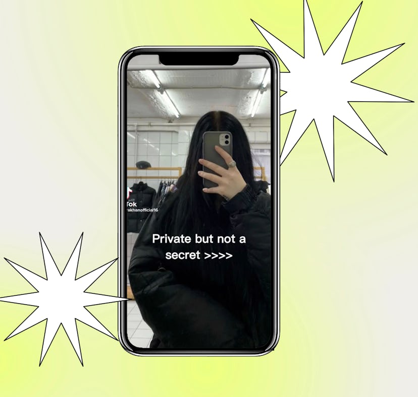 Screenshot of TikTok video about "private but not a secret" relationships