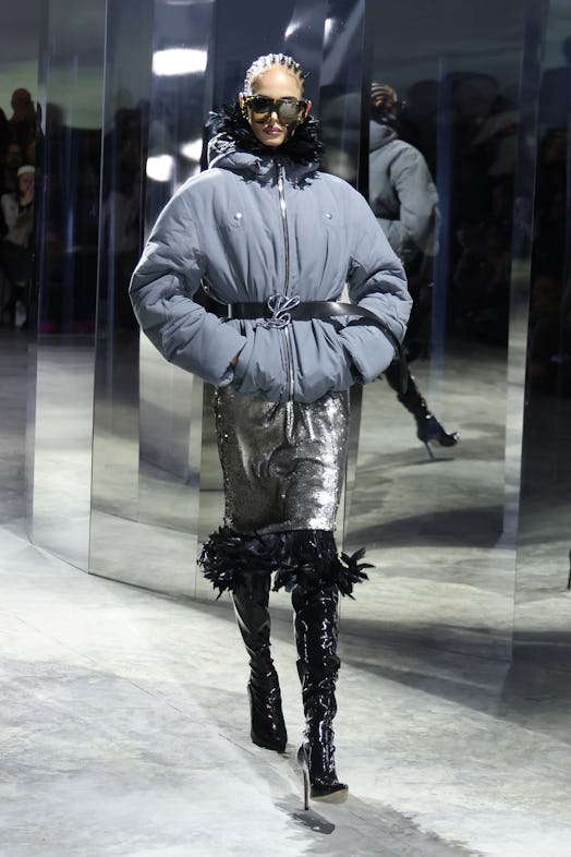 A model walks the runway as Laur closes New York Fashion Week at Faurschou Foundation on February 15...