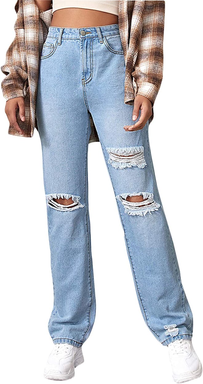 SweatyRocks Ripped Straight Leg Jeans