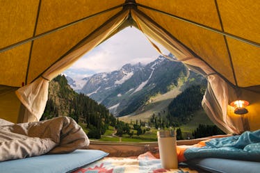 Inside of tent looking out to beautiful mountain vista