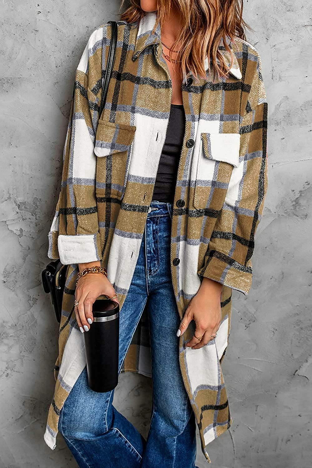 PRETTYGARDEN Plaid Button-Up Shacket