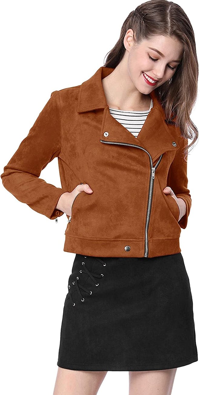 Allegra K Faux Suede Biker Jacket