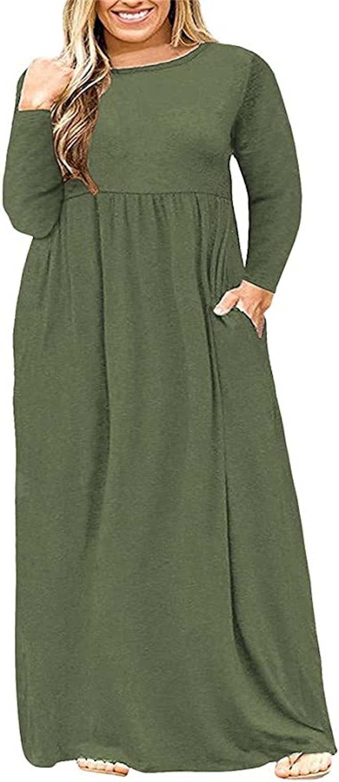 BISHUIGE Long Sleeve Maxi Dress with Pockets