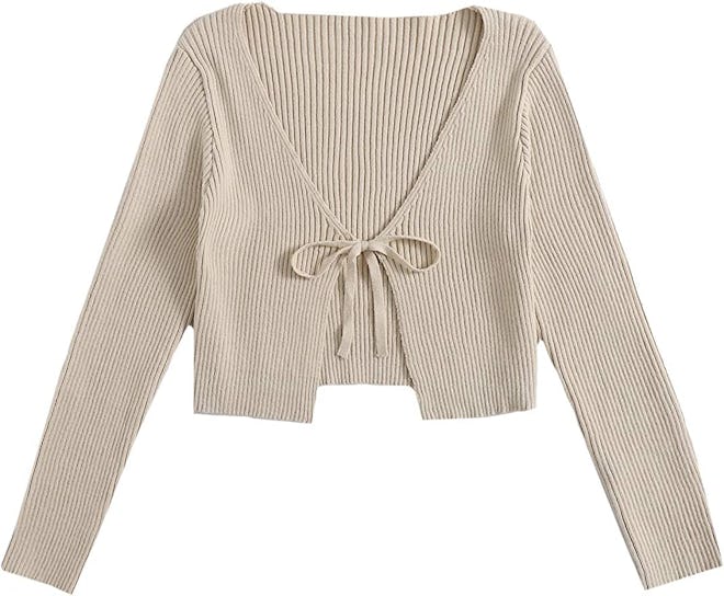 Floerns Tie-Front Cropped Cardigan