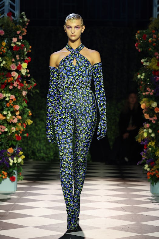  A model walks the runway at the Richard Quinn show during London Fashion Week February 2023 on Febr...