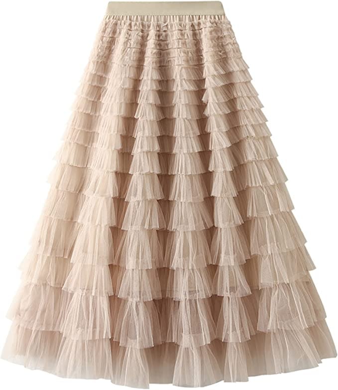 Dirholl Elastic Waist Tulle Midi Skirt
