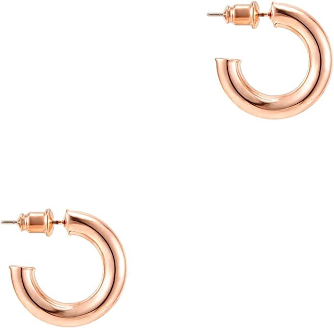 PAVOI 14K Gold Colored Lightweight Chunky Open Hoops 