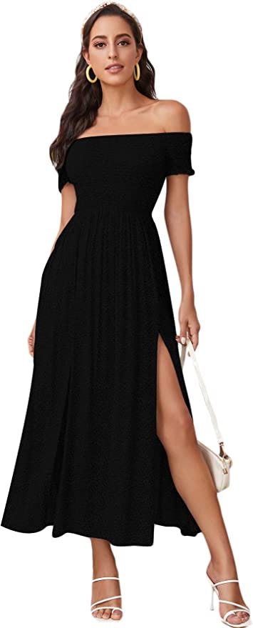 Floerns Off Shoulder Split A Line Dress