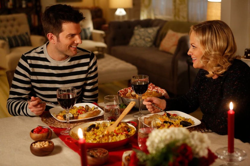 Ben and Leslie talk over dinner, in a story about Parks and Rec love quotes
