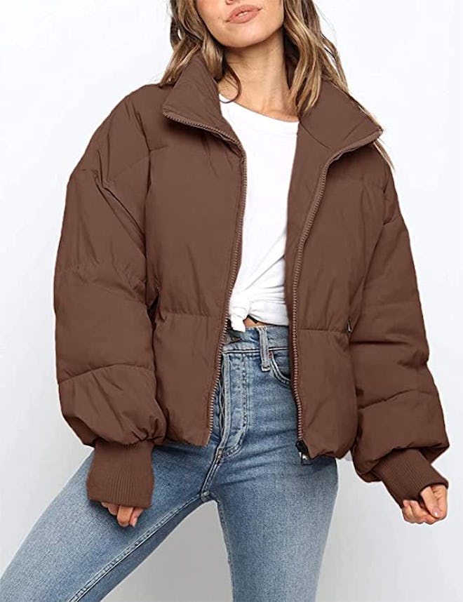 MEROKEETY Long Sleeve Zip Puffer Jacket