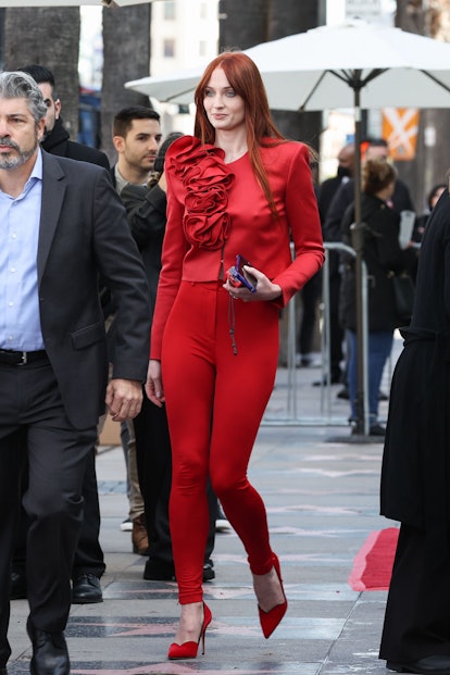 sophie turner red outfit