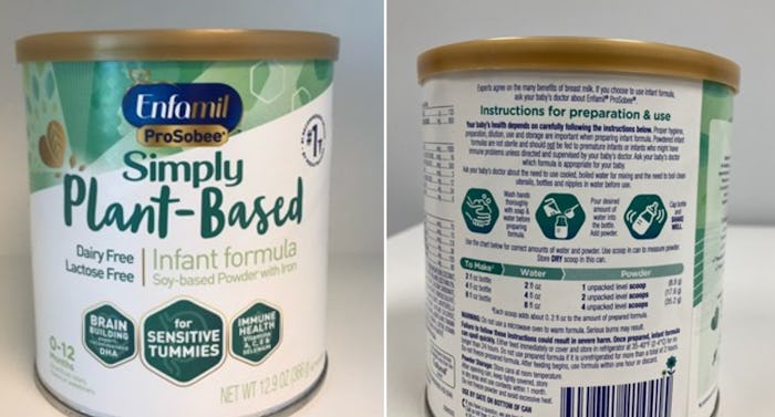 A can of Enfamil ProSobee Simply Plant-Based Infant Formula that's been recalled "due to a possibili...