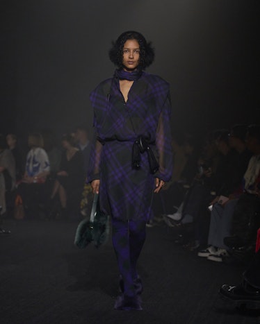 A model walks the runway at the Burberry show during London Fashion Week February 2023 on February 2...