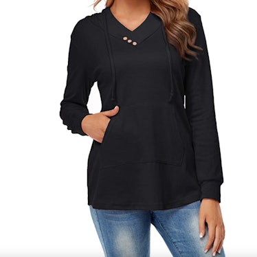 Miusey Long Sleeve V-Neck Tunic Hoodie 