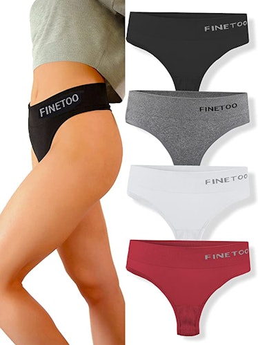 FINETOO High Waisted Thong Underwear (4-Pack)